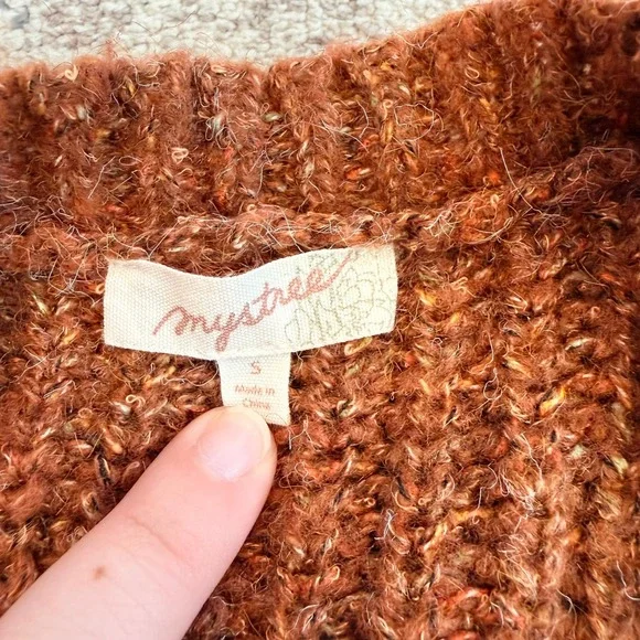 MYSTREE Womens Rust Orange Ribbed Knit Open Front Longline Cardigan Sweater S - Picture 4 of 6